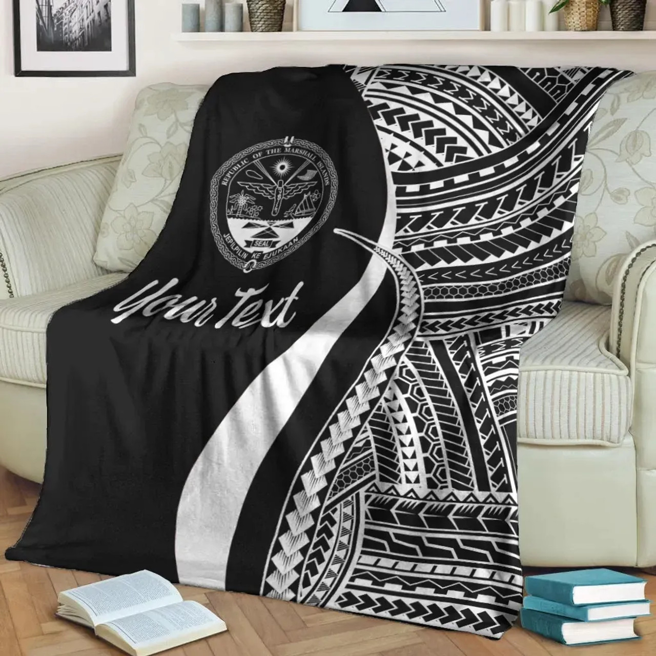 Marshall Islands Custom Personalised Premium Blanket - White Polynesian Tentacle Tribal Pattern Crest 1