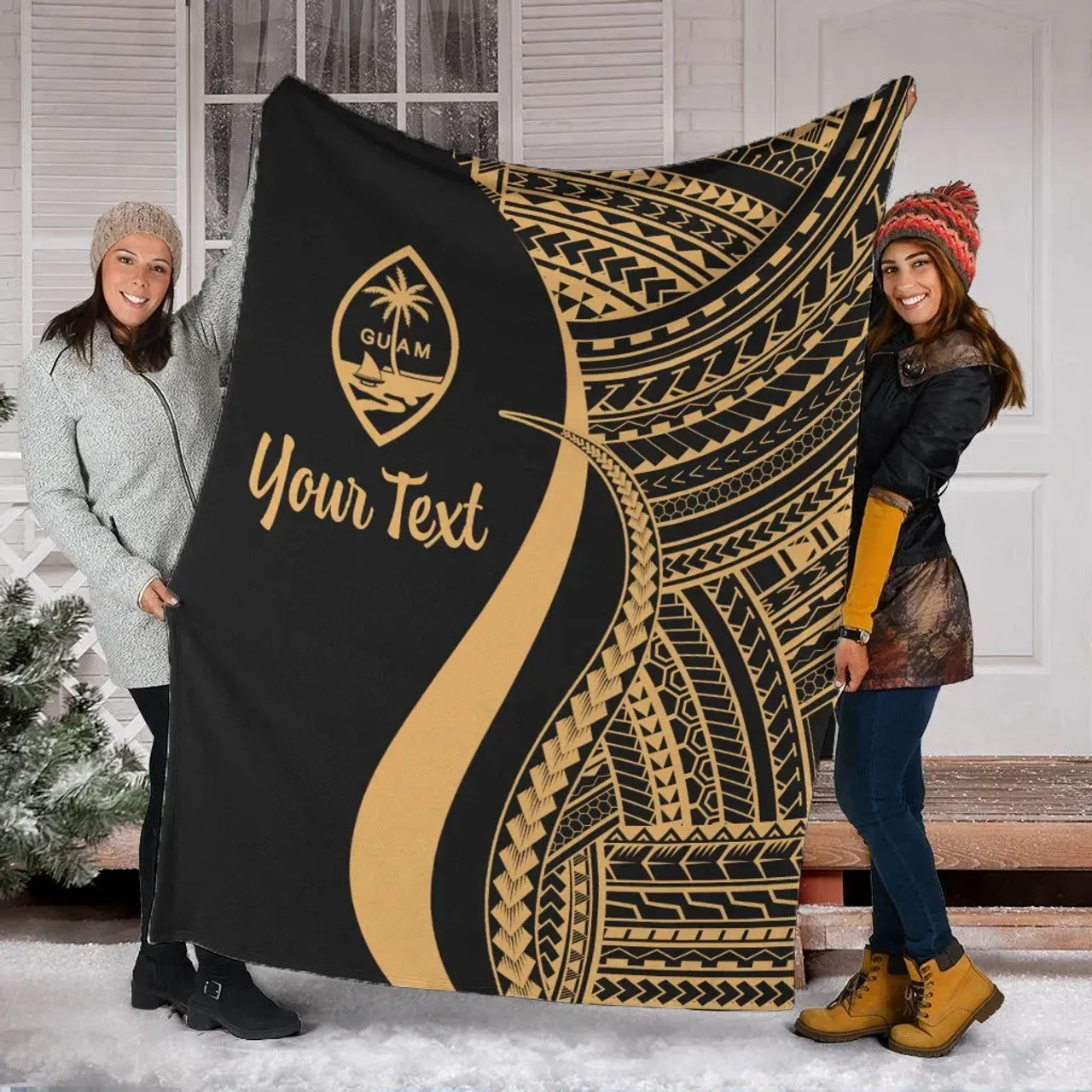 Guam Custom Personalised Premium Blanket - Gold Polynesian Tentacle Tribal Pattern 1