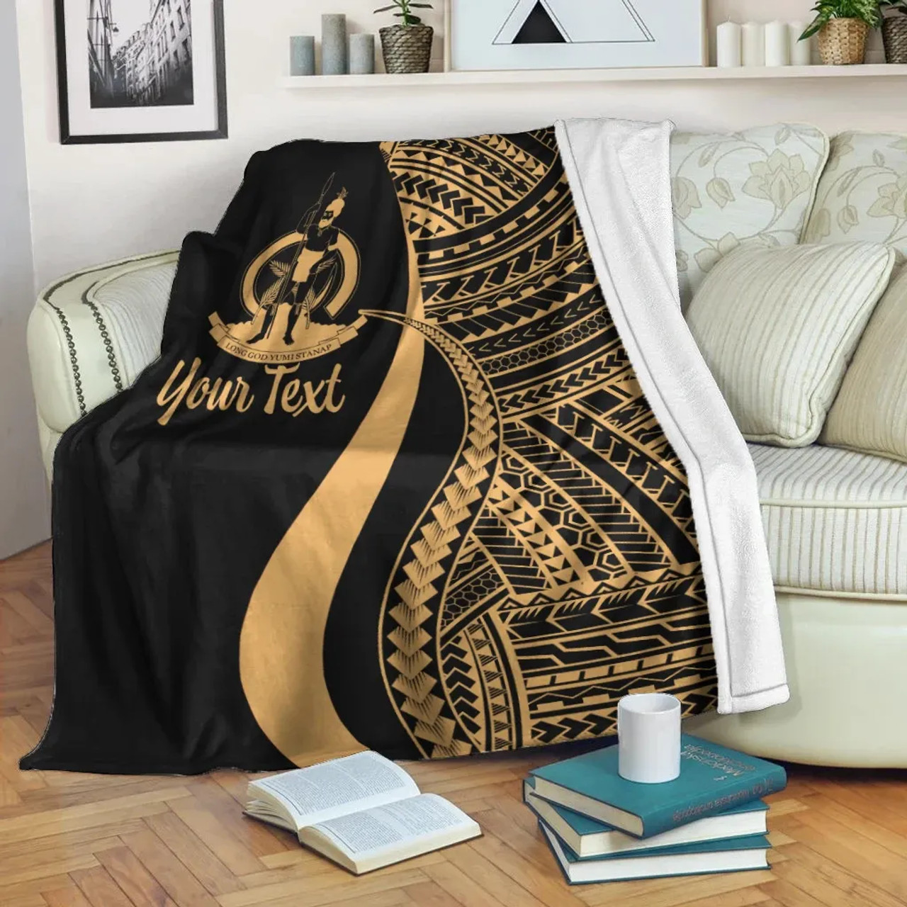 Vanuatu Custom Personalised Premium Blanket - Gold Polynesian Tentacle Tribal Pattern 2
