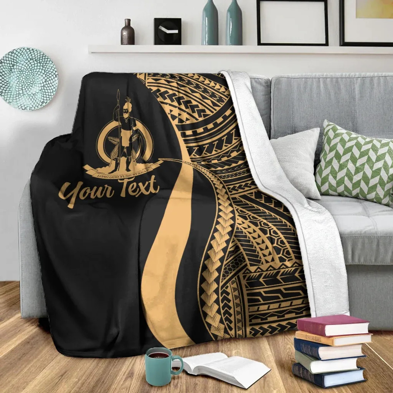 Vanuatu Custom Personalised Premium Blanket - Gold Polynesian Tentacle Tribal Pattern 4