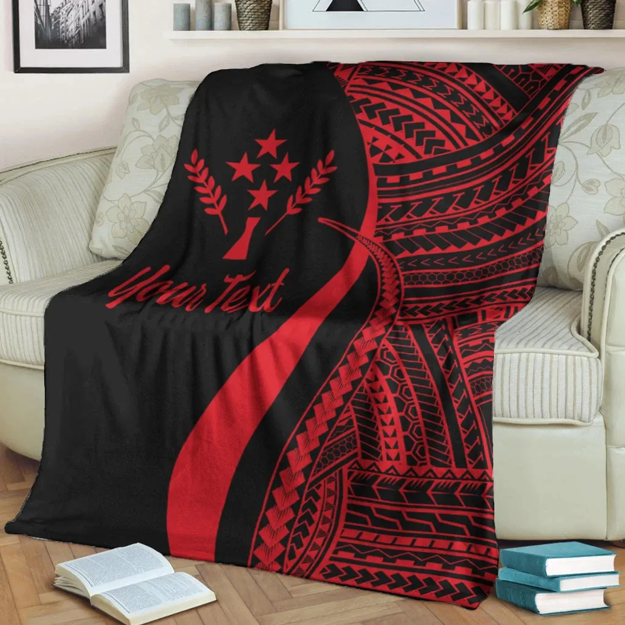 Kosrae Custom Personalised Premium Blanket - Red Polynesian Tentacle Tribal Pattern 3