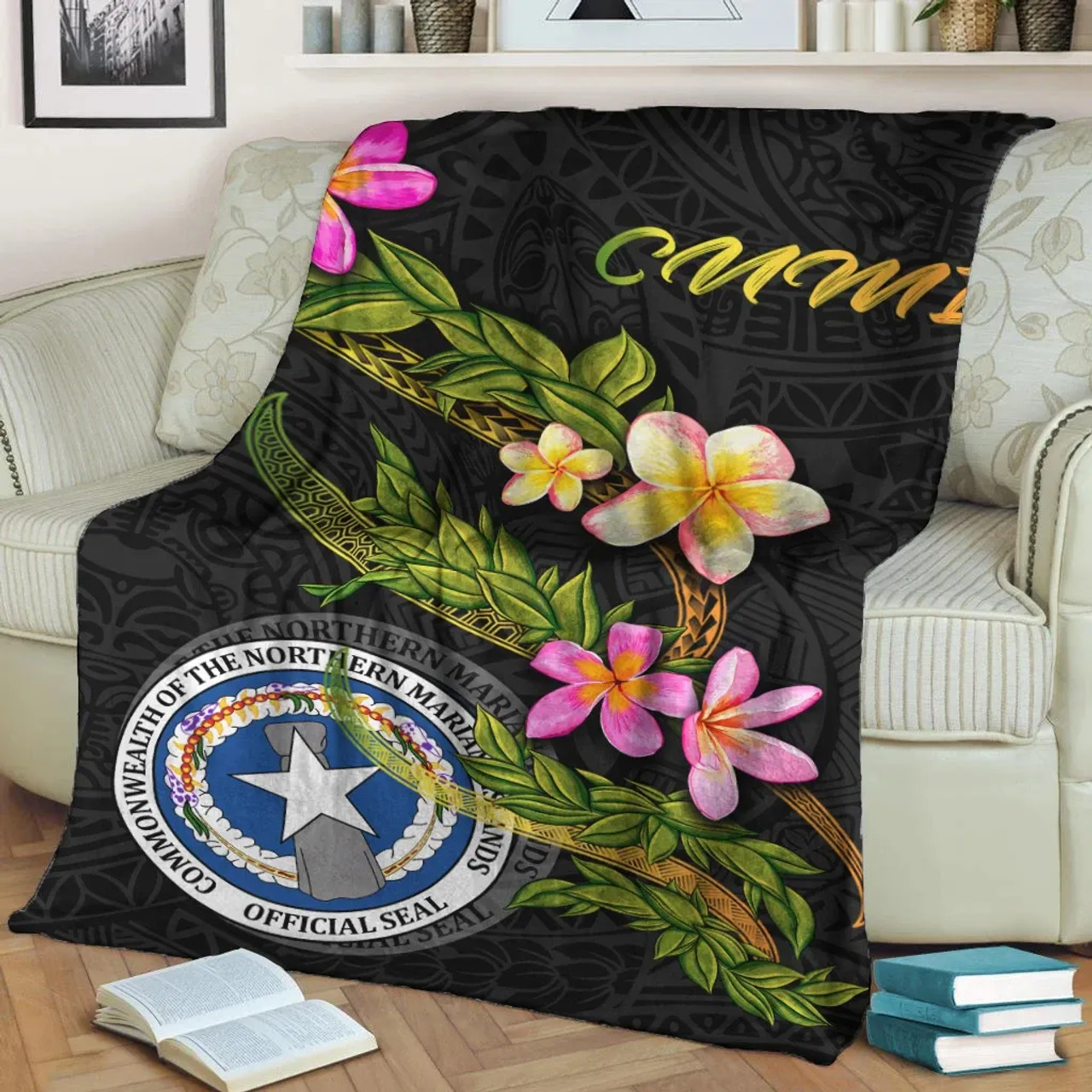 Northern Mariana Islands Polynesian Blanket - Plumeria Tribal 2