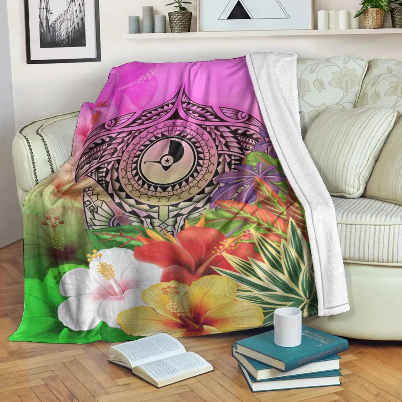 Yap Premium Blanket - Manta Ray Tropical Flowers 2