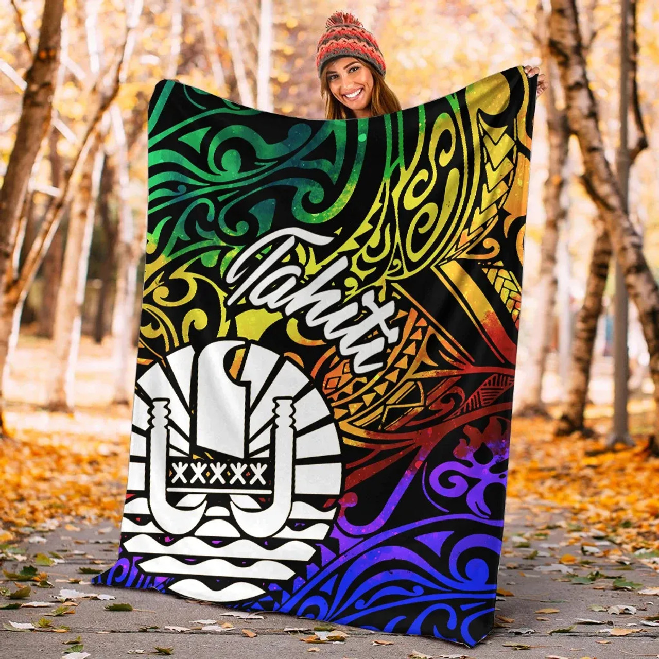 Tahiti Premium Blanket - Rainbow Polynesian Pattern 3