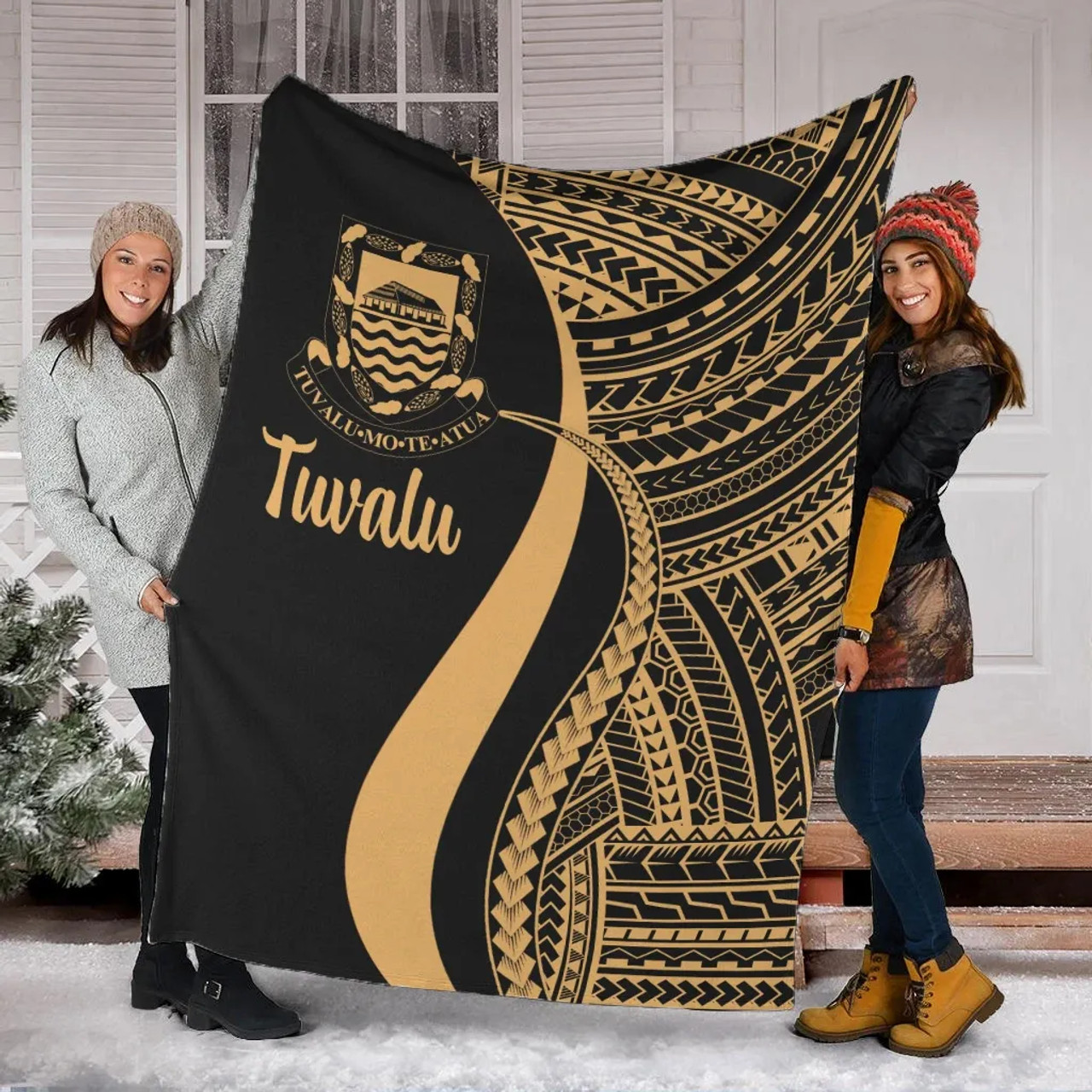 Tuvalu Premium Blanket - Gold Polynesian Tentacle Tribal Pattern 1