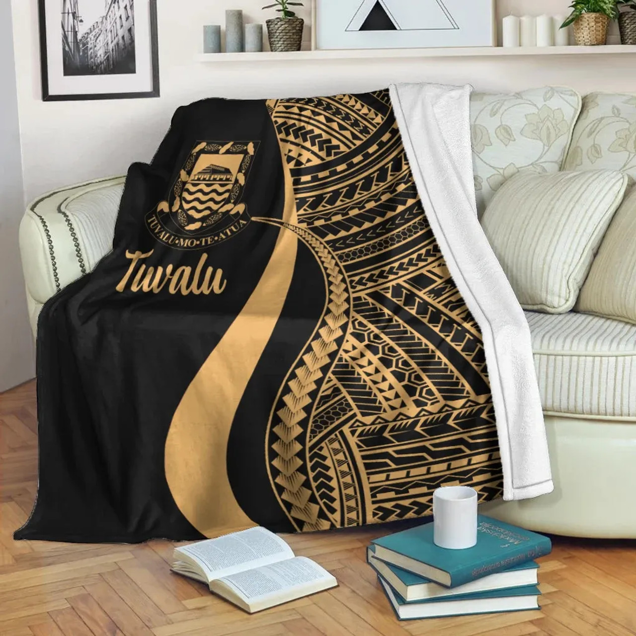 Tuvalu Premium Blanket - Gold Polynesian Tentacle Tribal Pattern 2