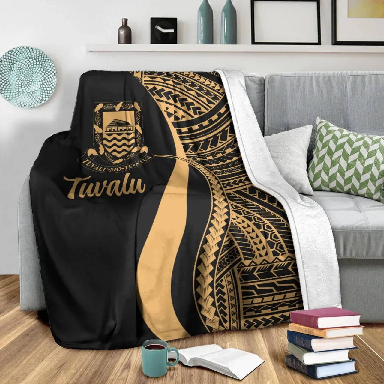 Tuvalu Premium Blanket - Gold Polynesian Tentacle Tribal Pattern 3