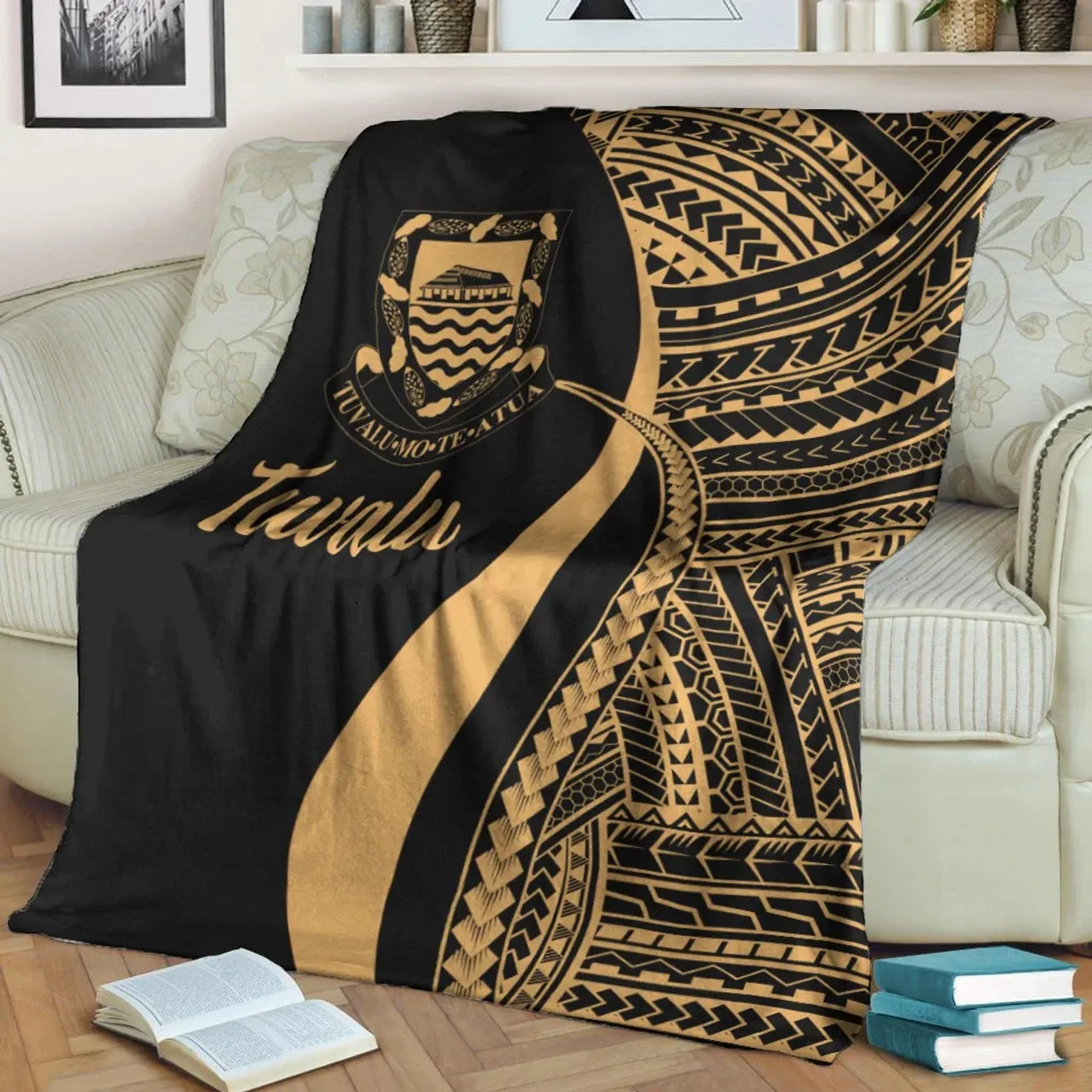 Tuvalu Premium Blanket - Gold Polynesian Tentacle Tribal Pattern 4