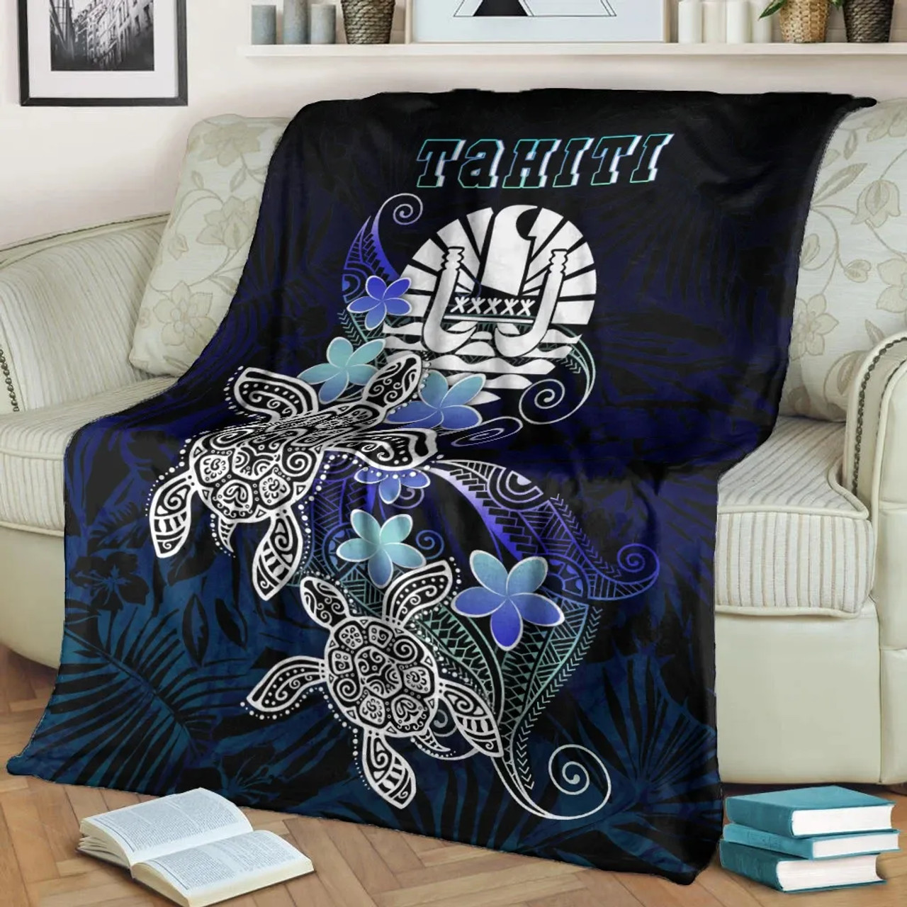 Tahiti Polynesian Premium Blanket - Blue Turtle Couple 2