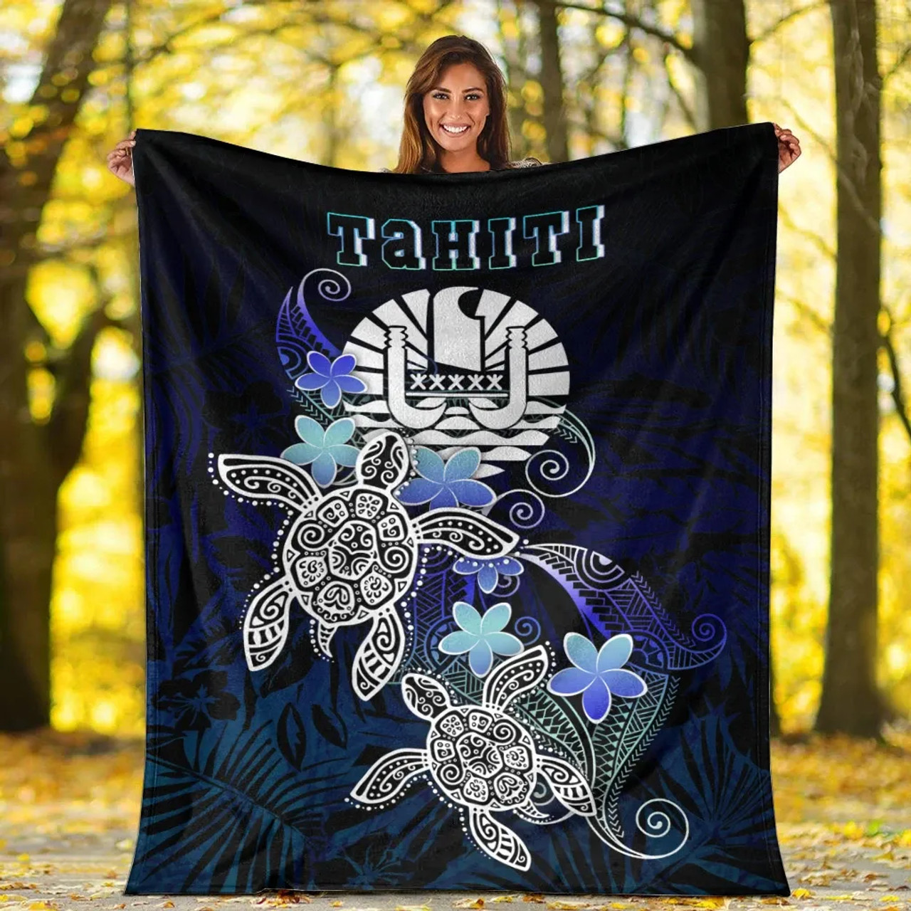 Tahiti Polynesian Premium Blanket - Blue Turtle Couple 5