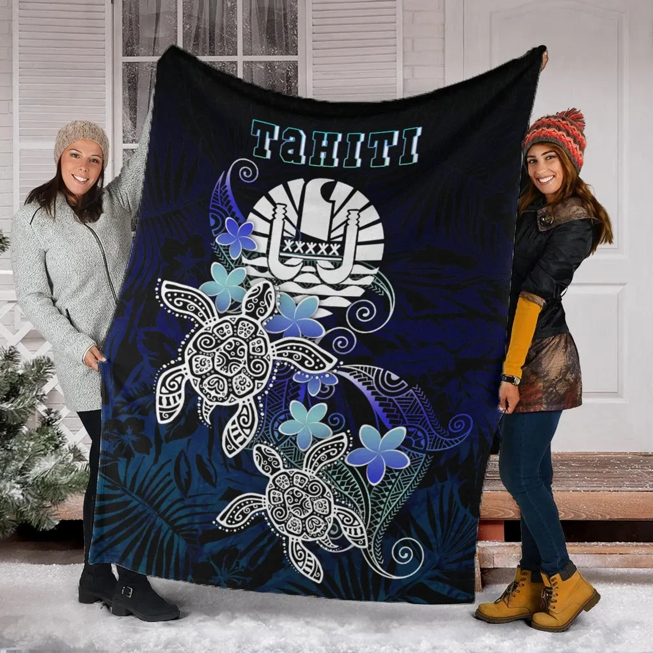 Tahiti Polynesian Premium Blanket - Blue Turtle Couple 6