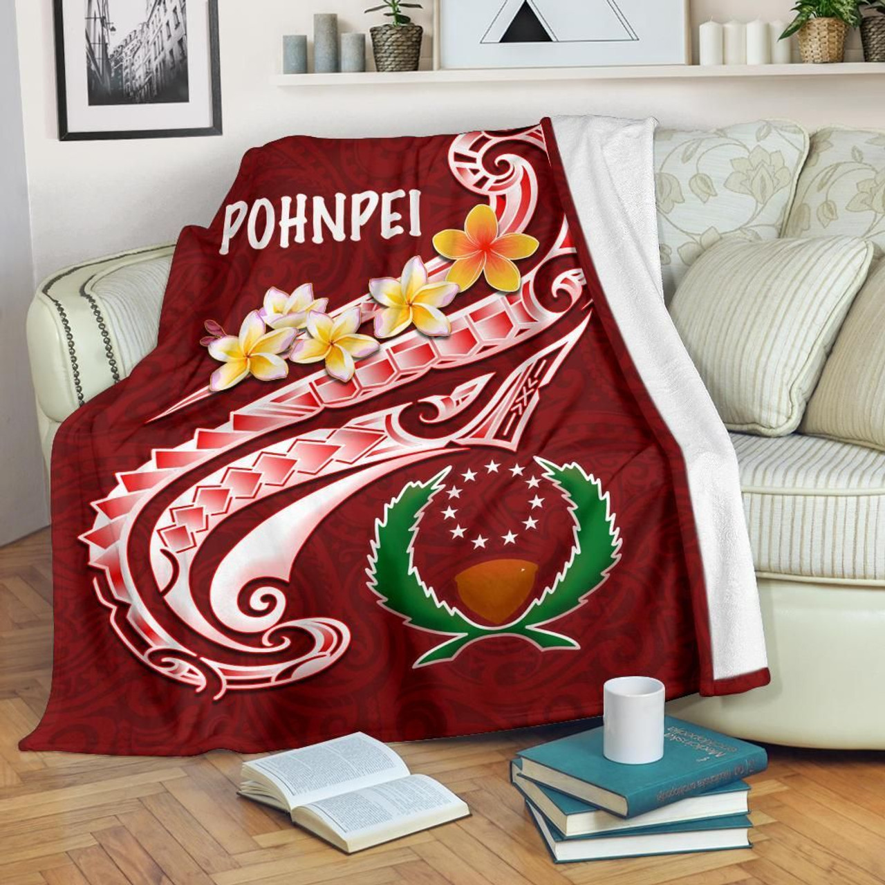 Pohnpei Premium Blanket - Pohnpei Seal Polynesian Patterns Plumeria 2