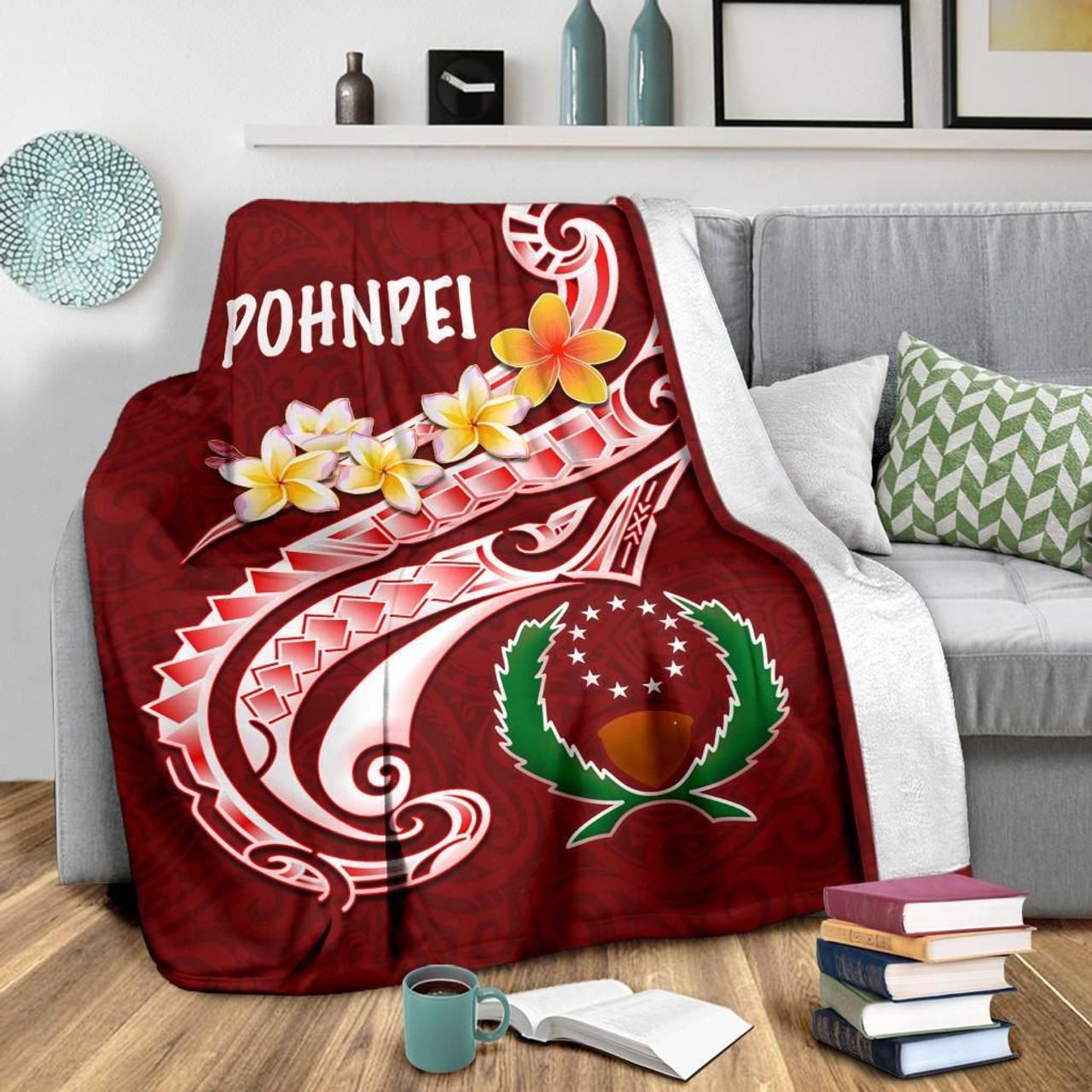 Pohnpei Premium Blanket - Pohnpei Seal Polynesian Patterns Plumeria 3