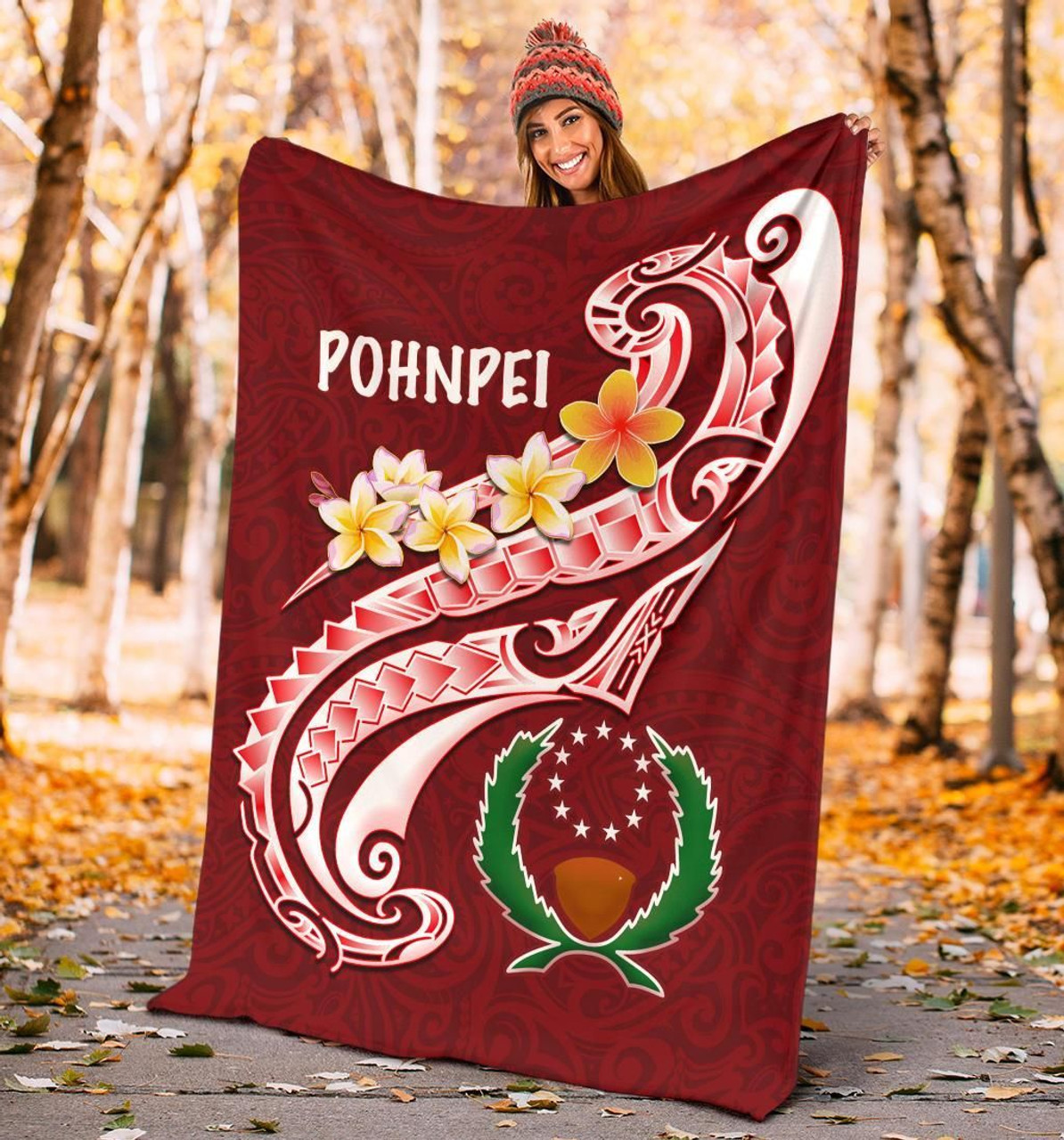 Pohnpei Premium Blanket - Pohnpei Seal Polynesian Patterns Plumeria 4