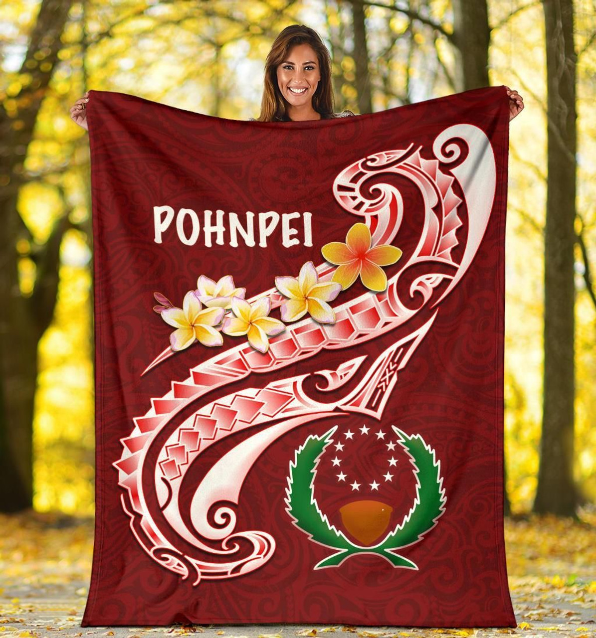 Pohnpei Premium Blanket - Pohnpei Seal Polynesian Patterns Plumeria 5