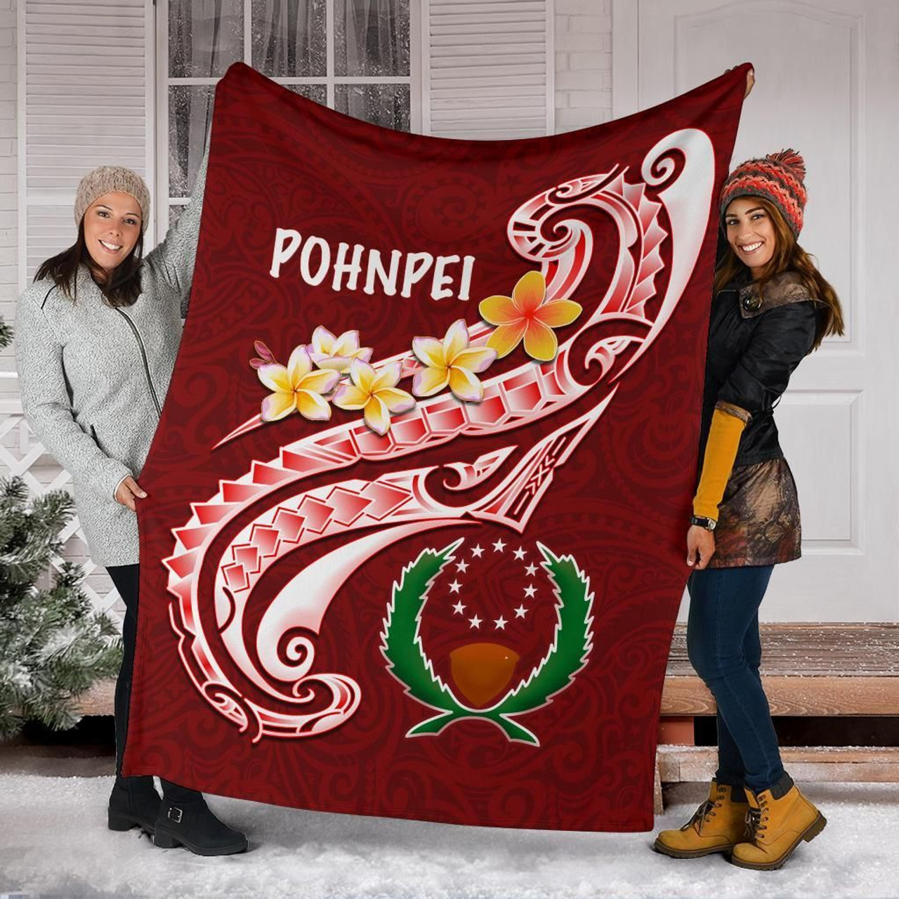 Pohnpei Premium Blanket - Pohnpei Seal Polynesian Patterns Plumeria 6