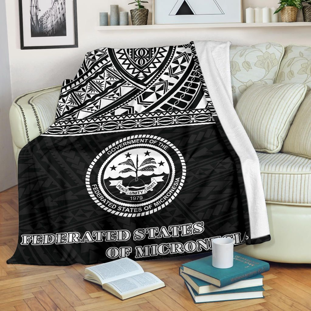 Federated States of Micronesia Premium Blanket - Micronesian Black White Version 1