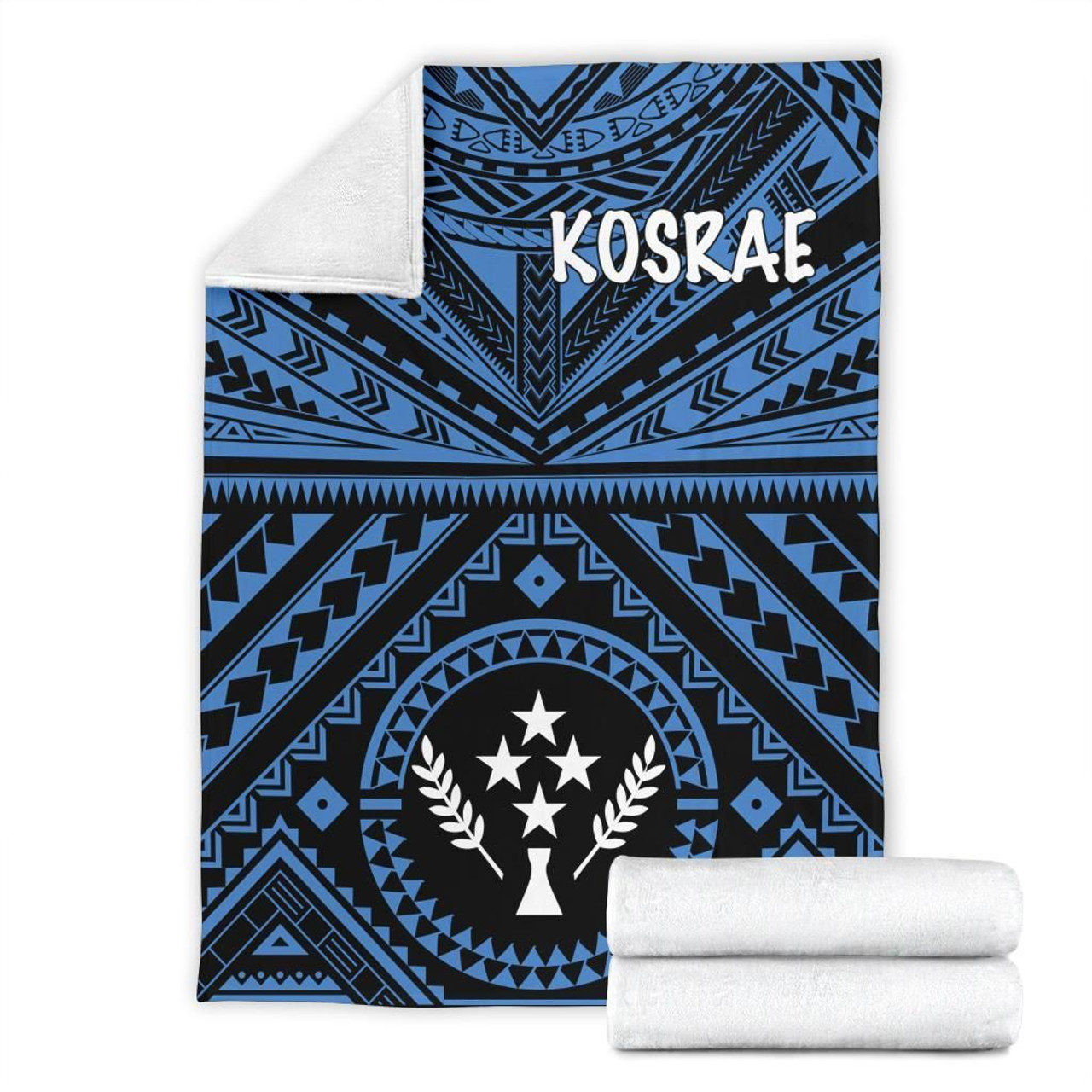 Kosrae Premium Blanket - Kosrae Flag In Polynesian Tattoo Style (Blue) 8