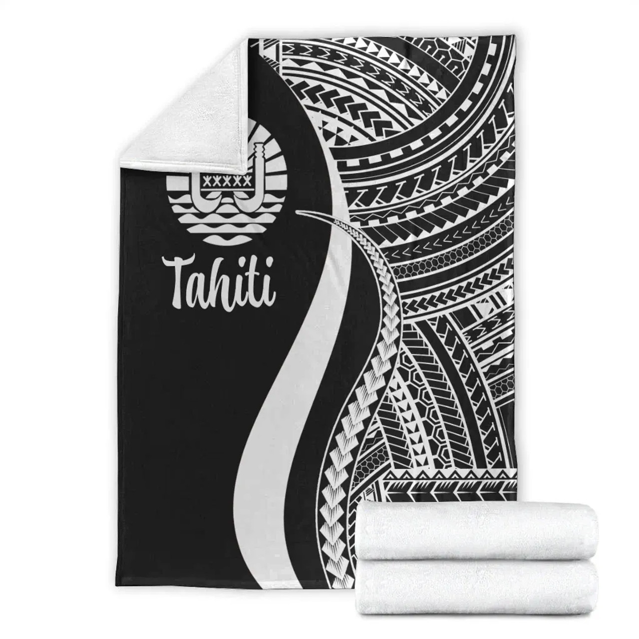 Tahiti Premium Blanket - White Polynesian Tentacle Tribal Pattern 7