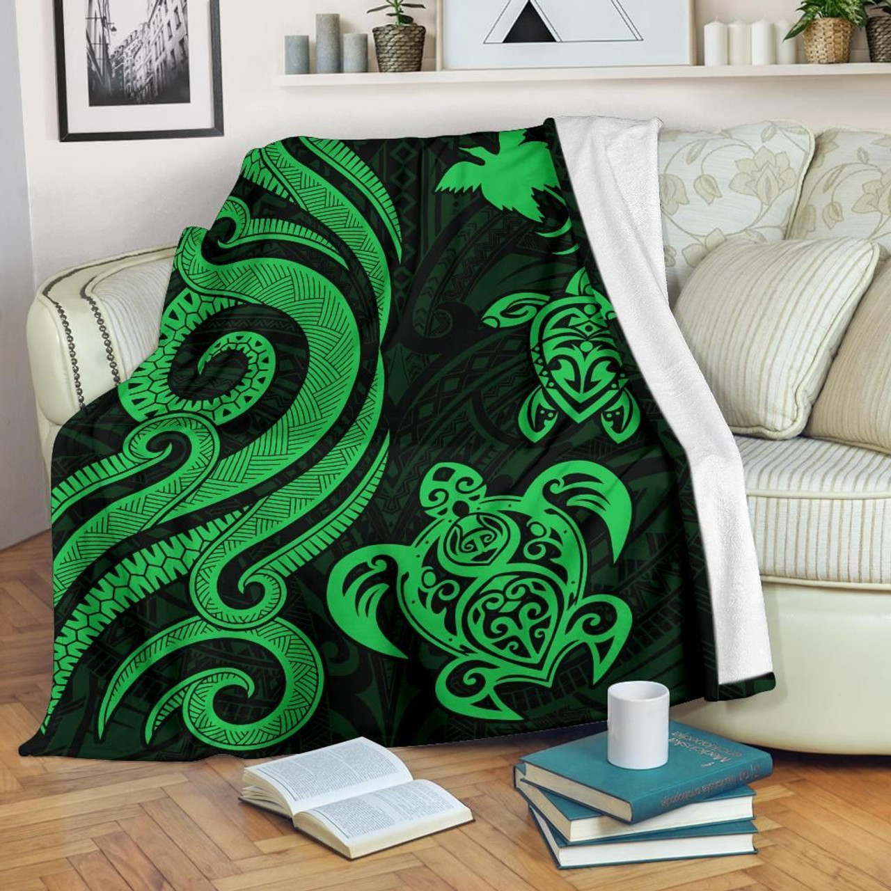 Papua New Guinea Premium Blanket - Green Tentacle Turtle 1