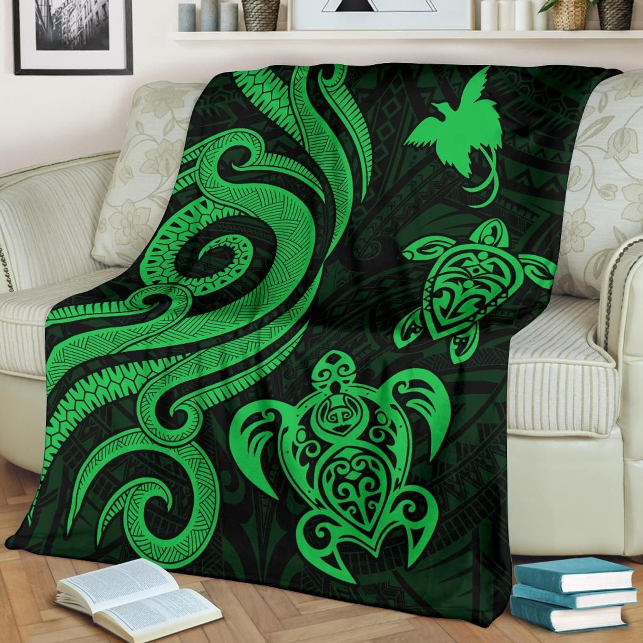 Papua New Guinea Premium Blanket - Green Tentacle Turtle 2