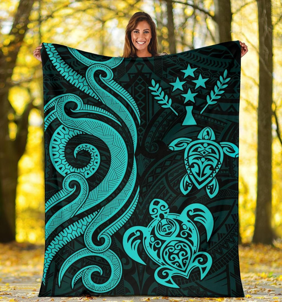Kosrae Micronesian Premium Blanket - Turquoise Tentacle Turtle 5