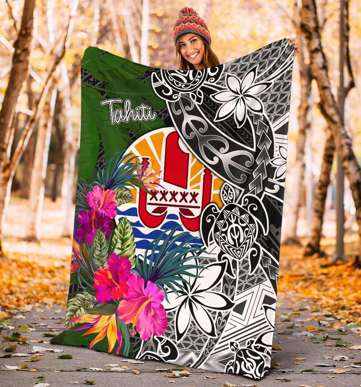 Tahiti Premium Blanket - Turtle Plumeria Banana Leaf 4