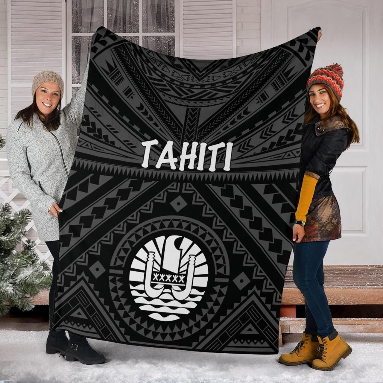 Tahiti Premium Blanket - Tahiti Seal In Polynesian Tattoo Style (Black) 2