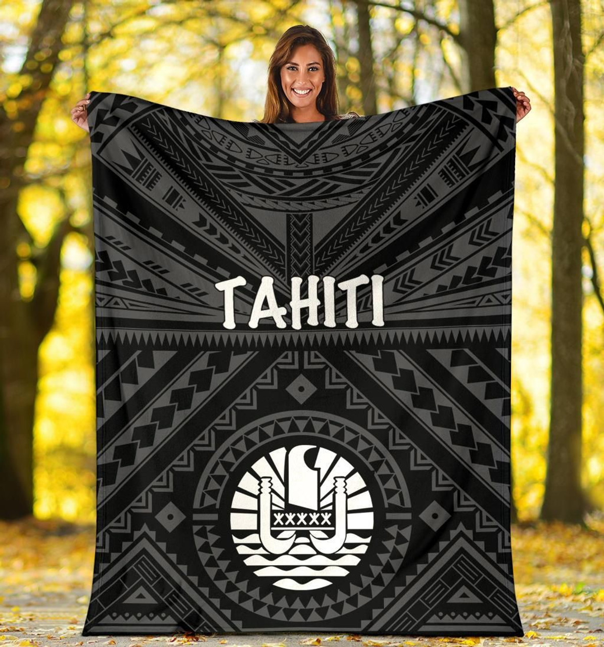 Tahiti Premium Blanket - Tahiti Seal In Polynesian Tattoo Style (Black) 4