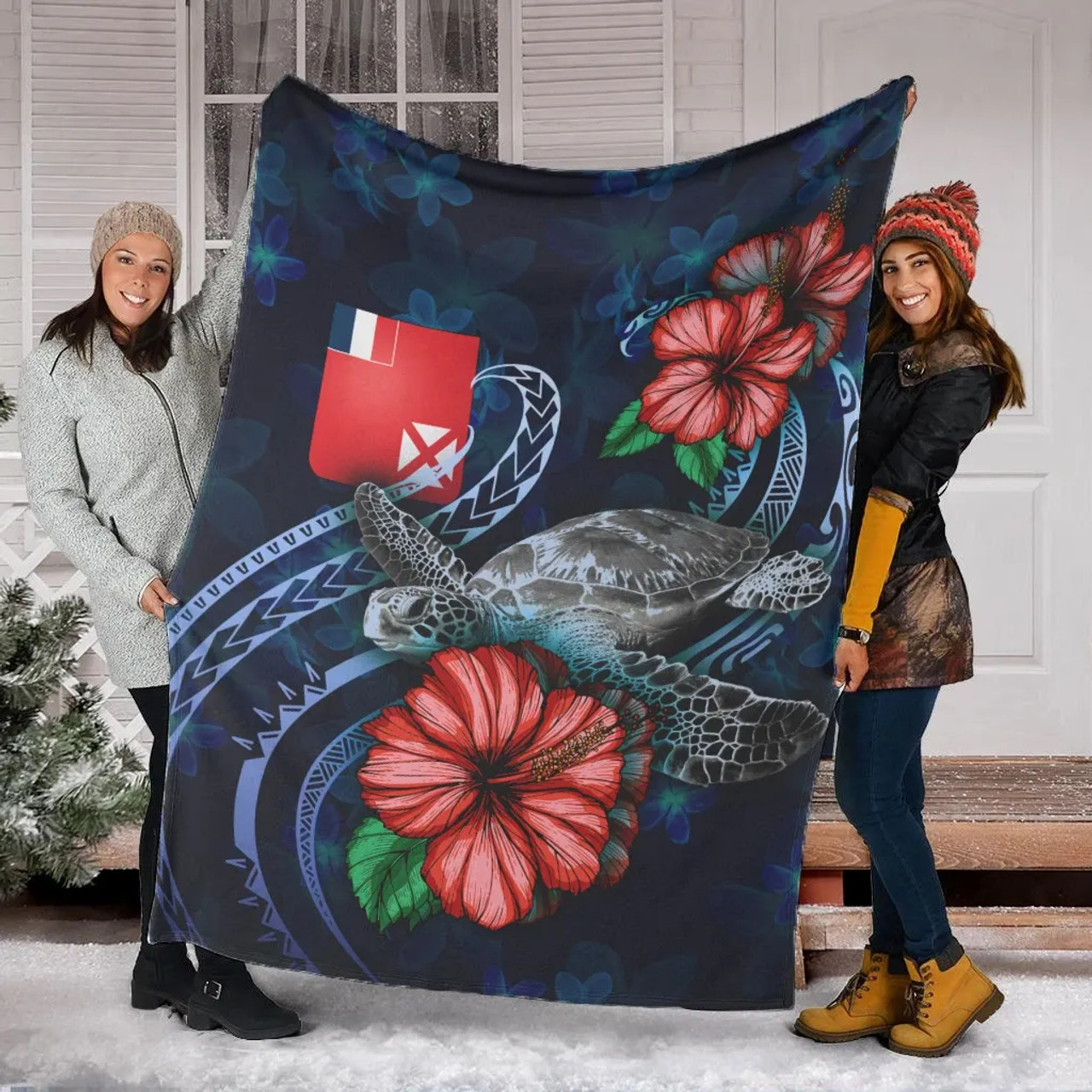 Wallis and Futuna Polynesian Premium Blanket - Blue Turtle Hibiscus 6