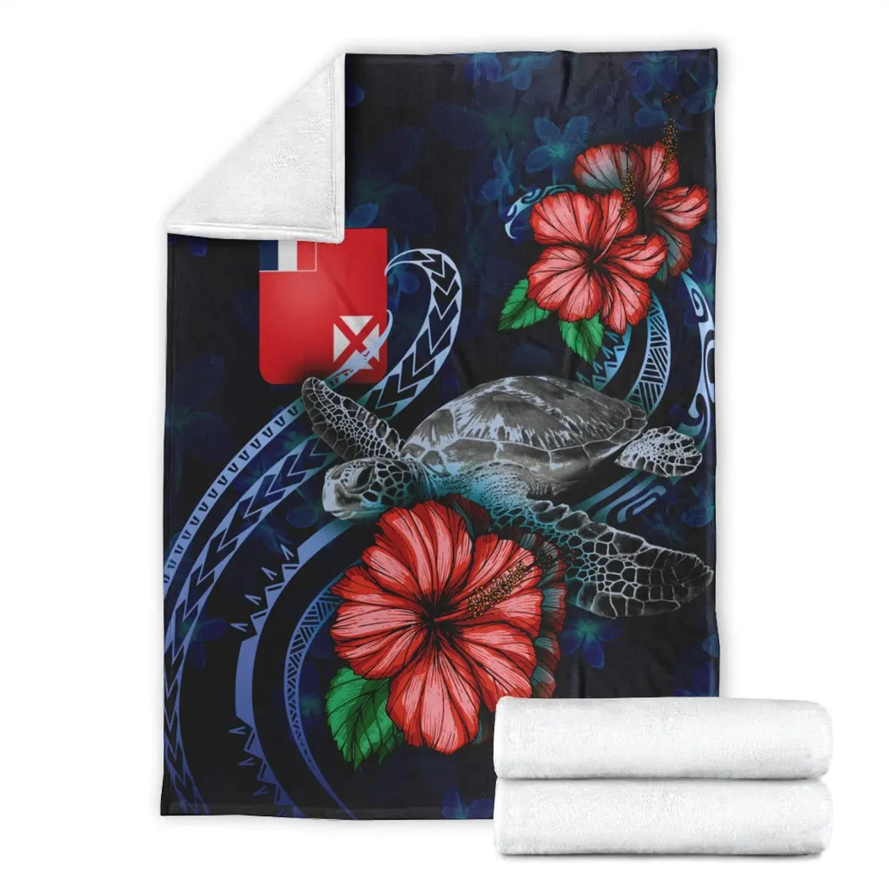 Wallis and Futuna Polynesian Premium Blanket - Blue Turtle Hibiscus 7