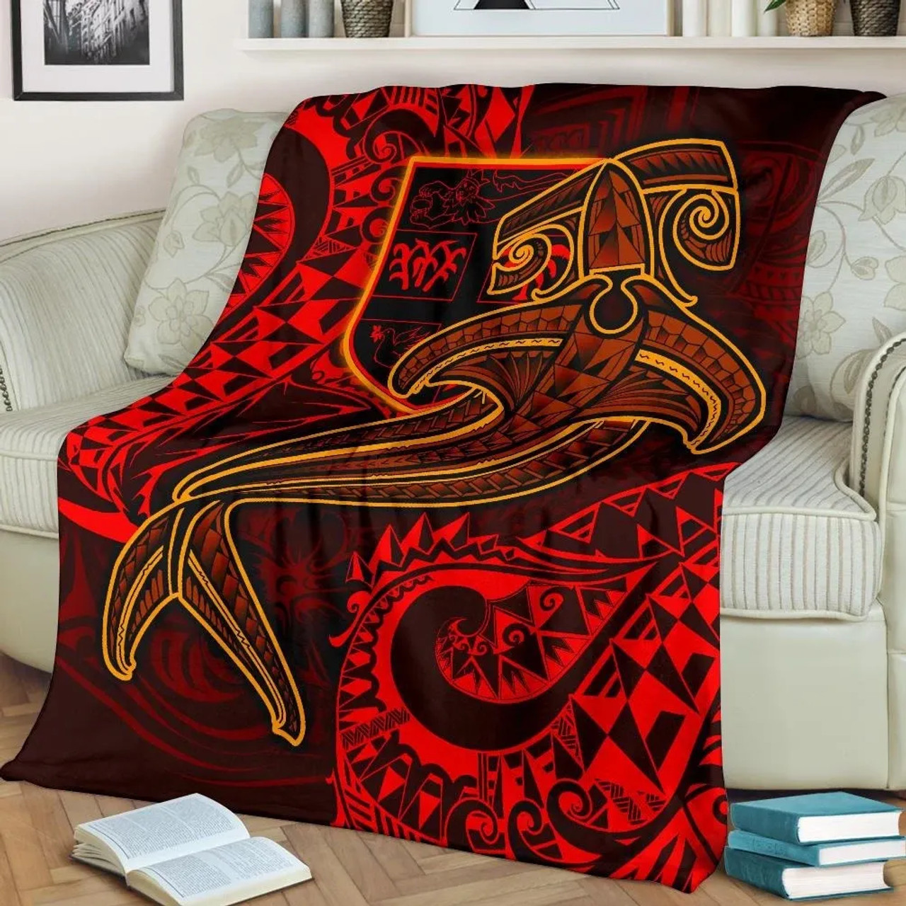 Fiji Premium Blanket  - Red Shark Polynesian Tattoo 1