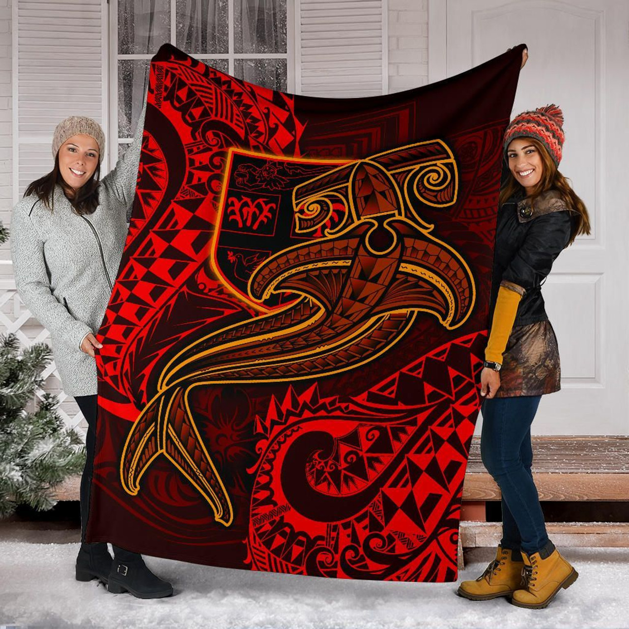 Fiji Premium Blanket  - Red Shark Polynesian Tattoo 2