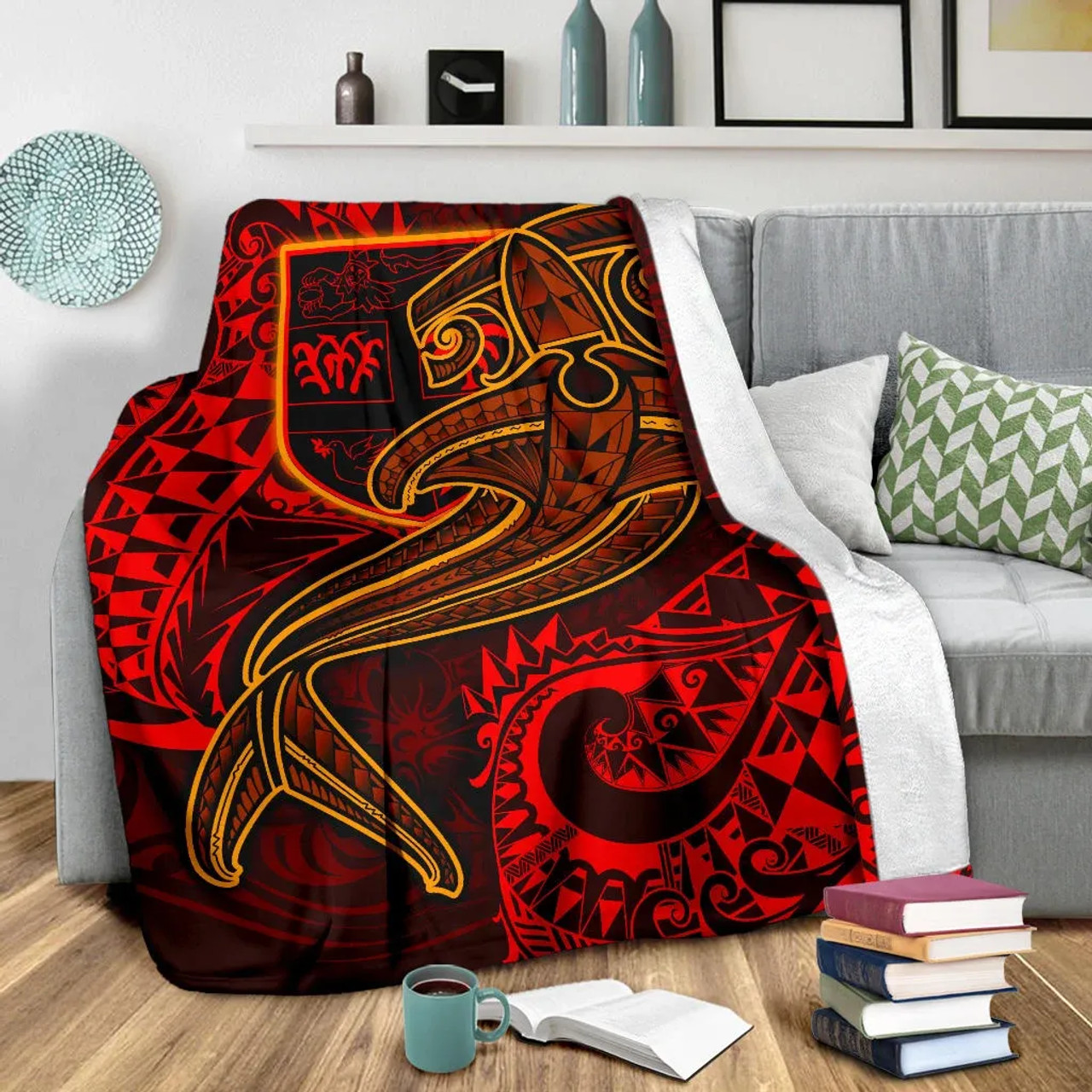 Fiji Premium Blanket  - Red Shark Polynesian Tattoo 4