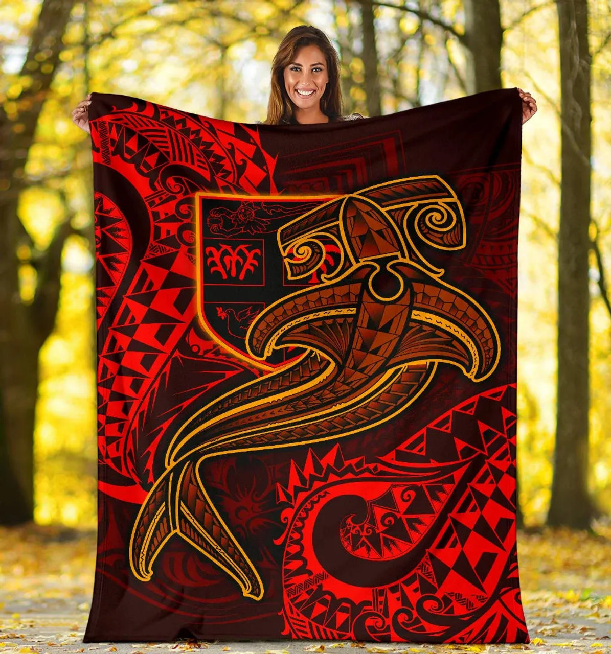 Fiji Premium Blanket  - Red Shark Polynesian Tattoo 6