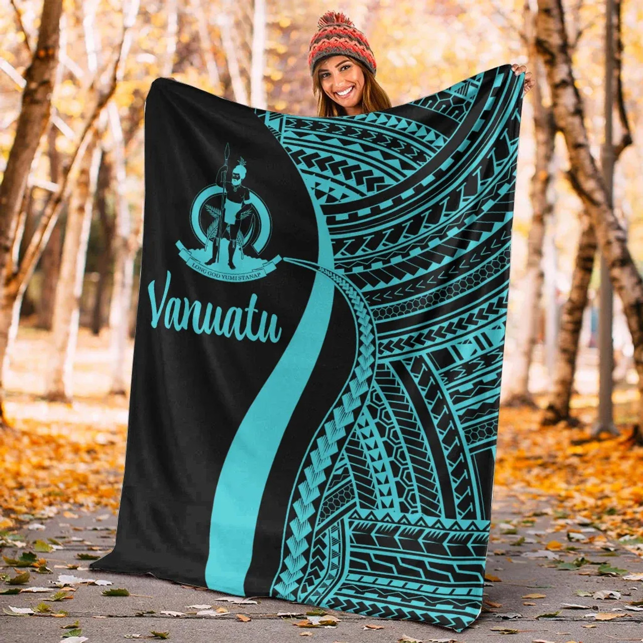 Vanuatu Premium Blanket - Turquoise Polynesian Tentacle Tribal Pattern 5