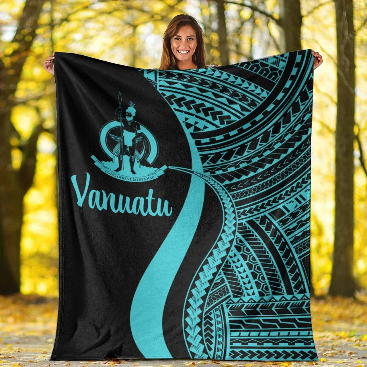 Vanuatu Premium Blanket - Turquoise Polynesian Tentacle Tribal Pattern 6