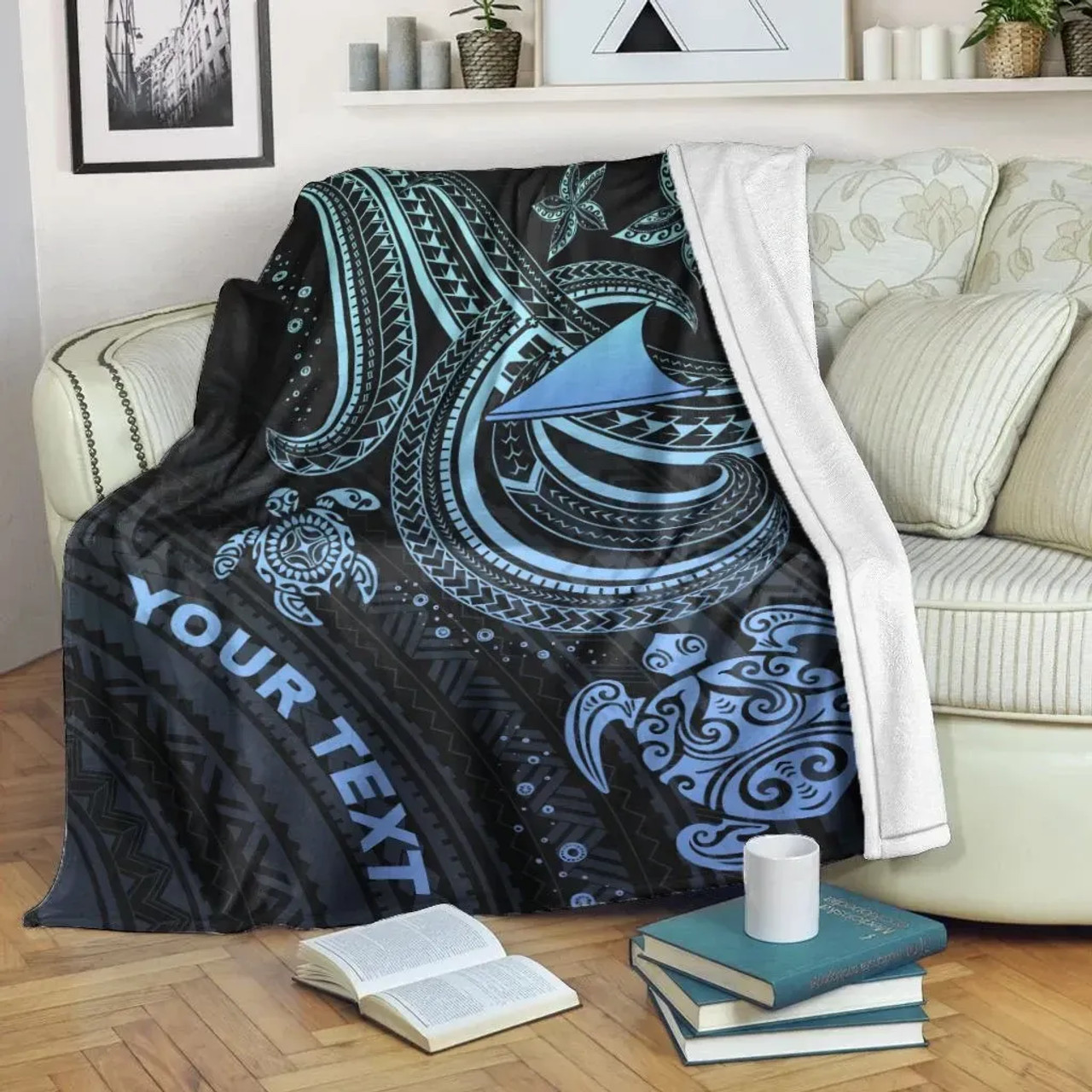 Tokelau Custom Personalised Premium Blanket- Blue Turtle 1