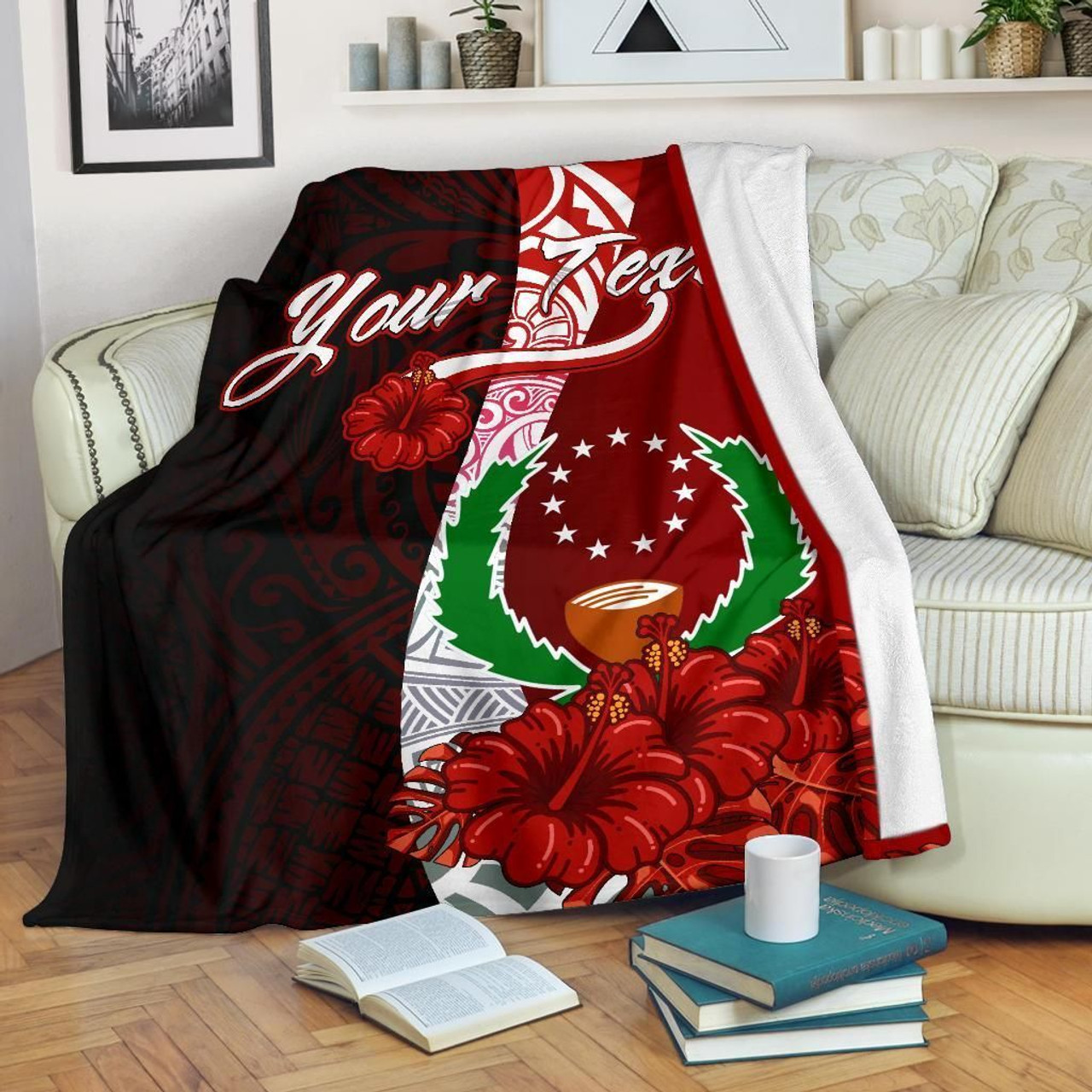 Pohnpei Micronesia Custom Personalised Premium Blanket - Coat Of Arm With Hibiscus 1