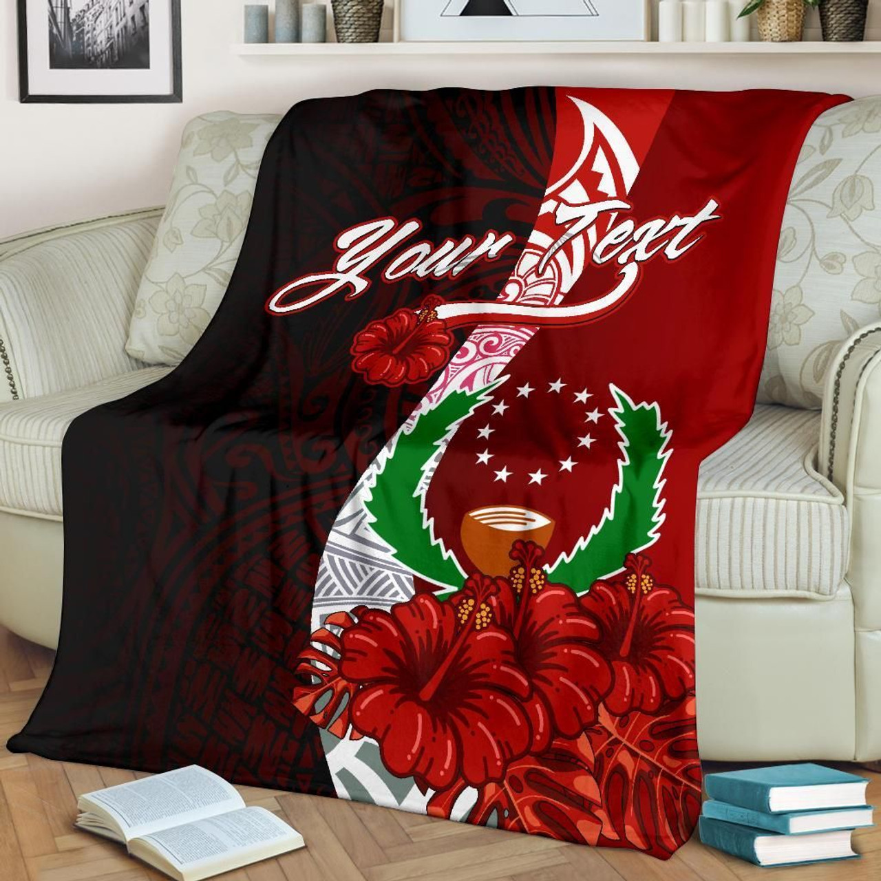 Pohnpei Micronesia Custom Personalised Premium Blanket - Coat Of Arm With Hibiscus 2