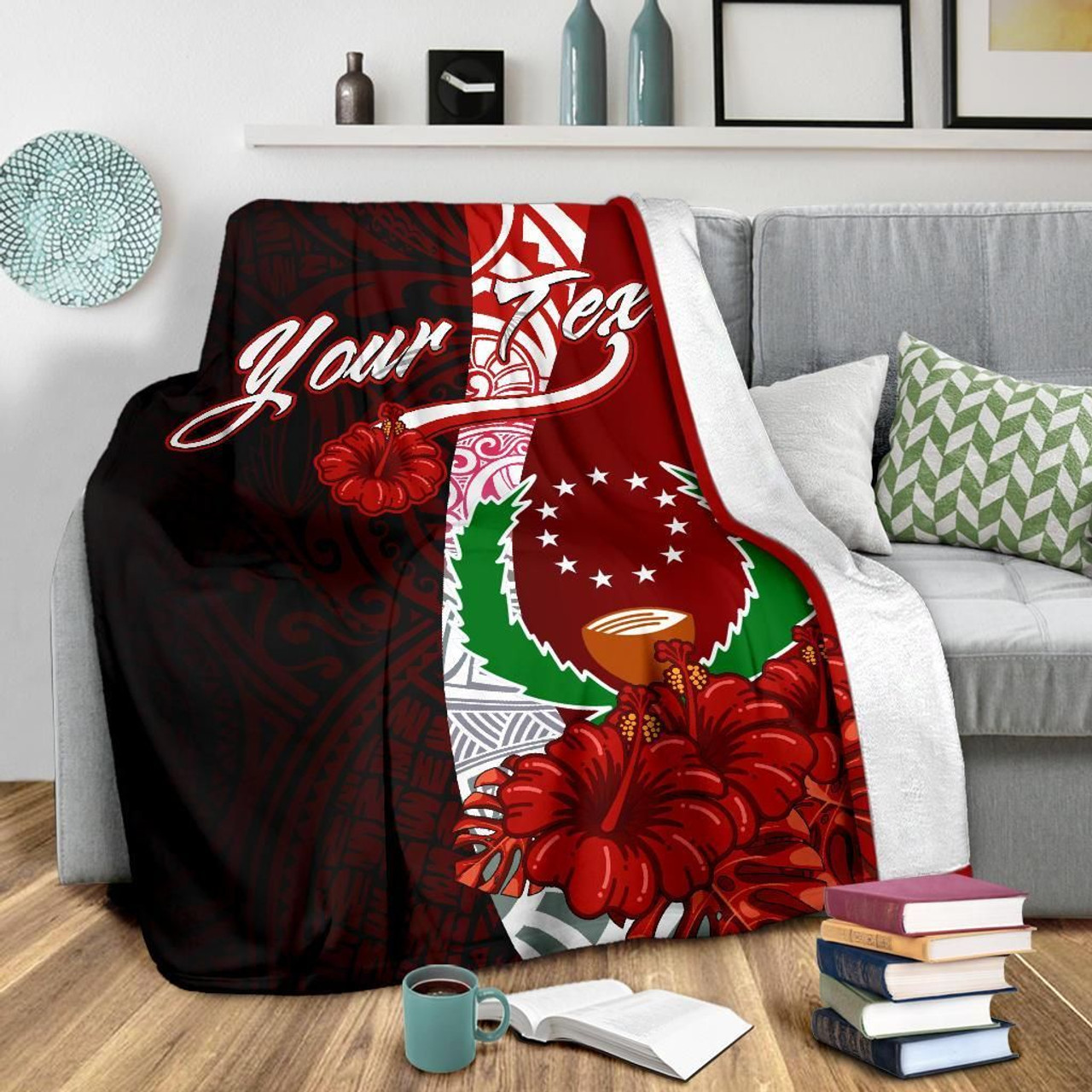 Pohnpei Micronesia Custom Personalised Premium Blanket - Coat Of Arm With Hibiscus 3