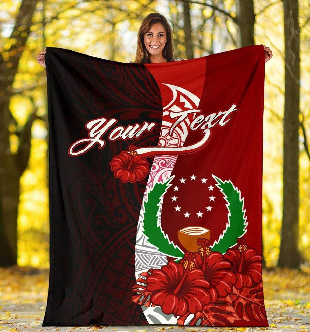 Pohnpei Micronesia Custom Personalised Premium Blanket - Coat Of Arm With Hibiscus 5