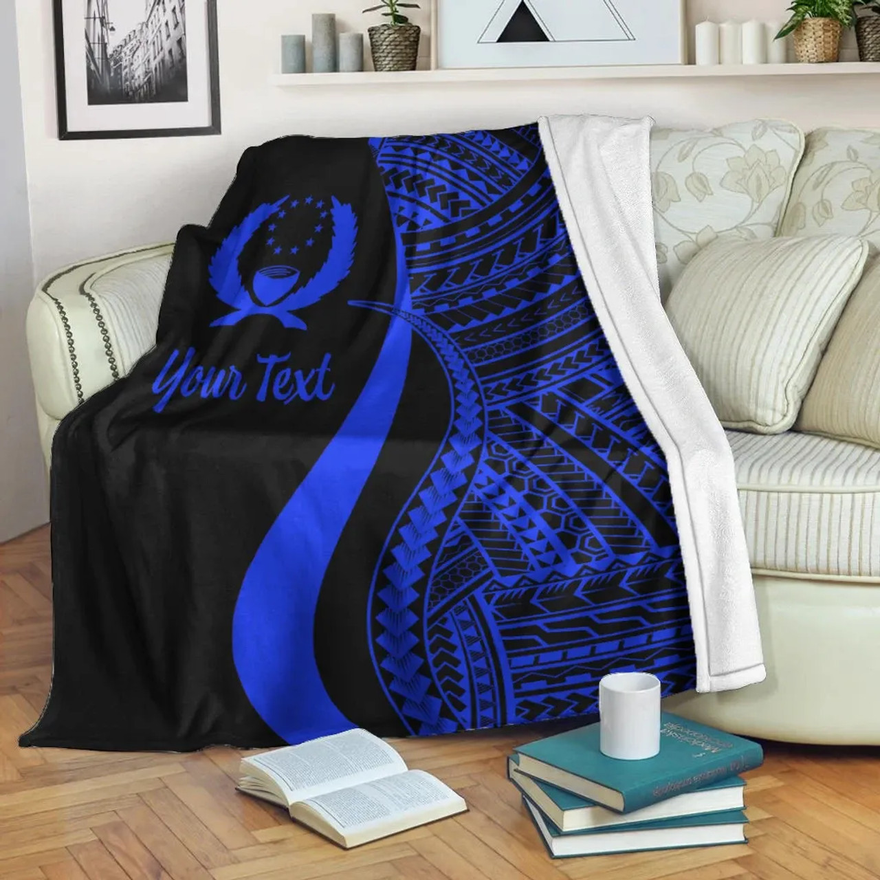 Pohnpei Custom Personalised Premium Blanket - Blue Polynesian Tentacle Tribal Pattern 2