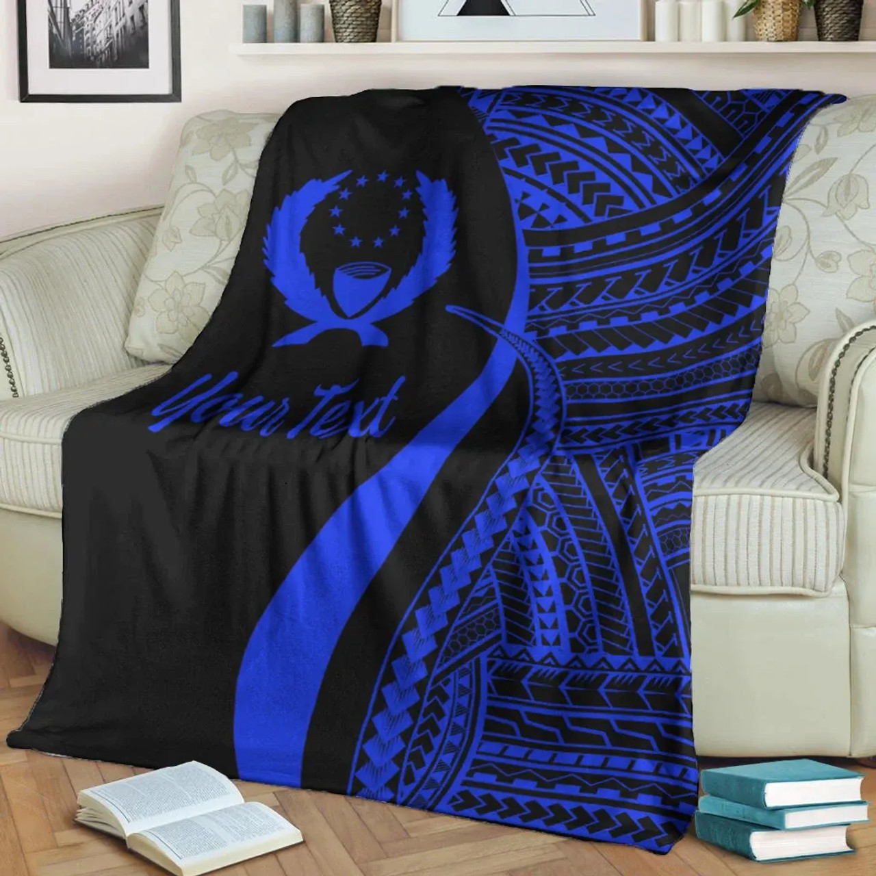 Pohnpei Custom Personalised Premium Blanket - Blue Polynesian Tentacle Tribal Pattern 3