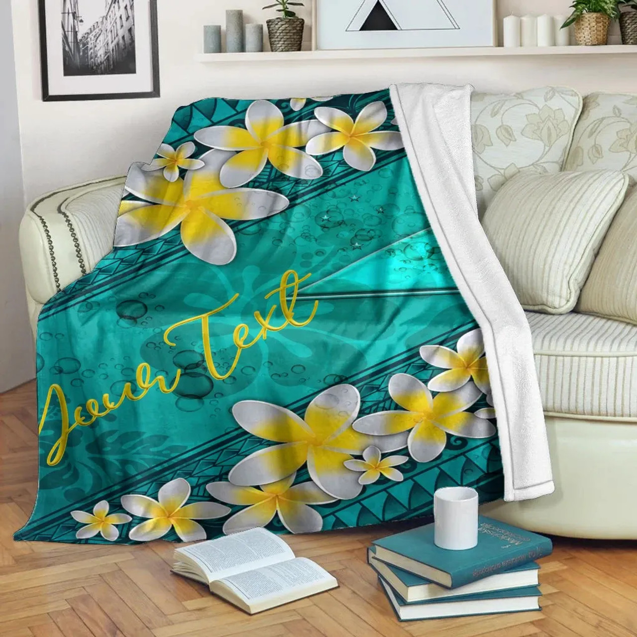 Tokelau Polynesian Custom Personalised Blanket - Plumeria With Blue Ocean 1