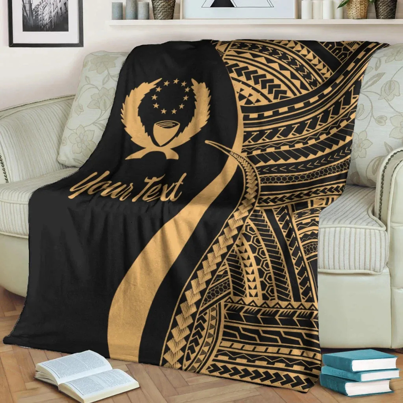 Pohnpei Custom Personalised Premium Blanket - Gold Polynesian Tentacle Tribal Pattern 2