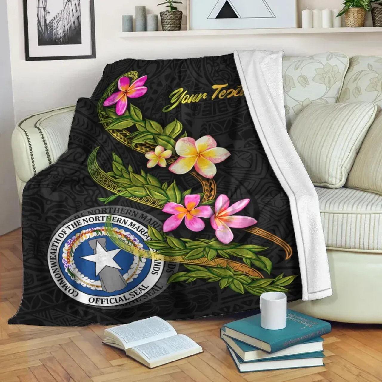 Northern Mariana Islands Polynesian Custom Personalised Blanket - Plumeria Tribal 1