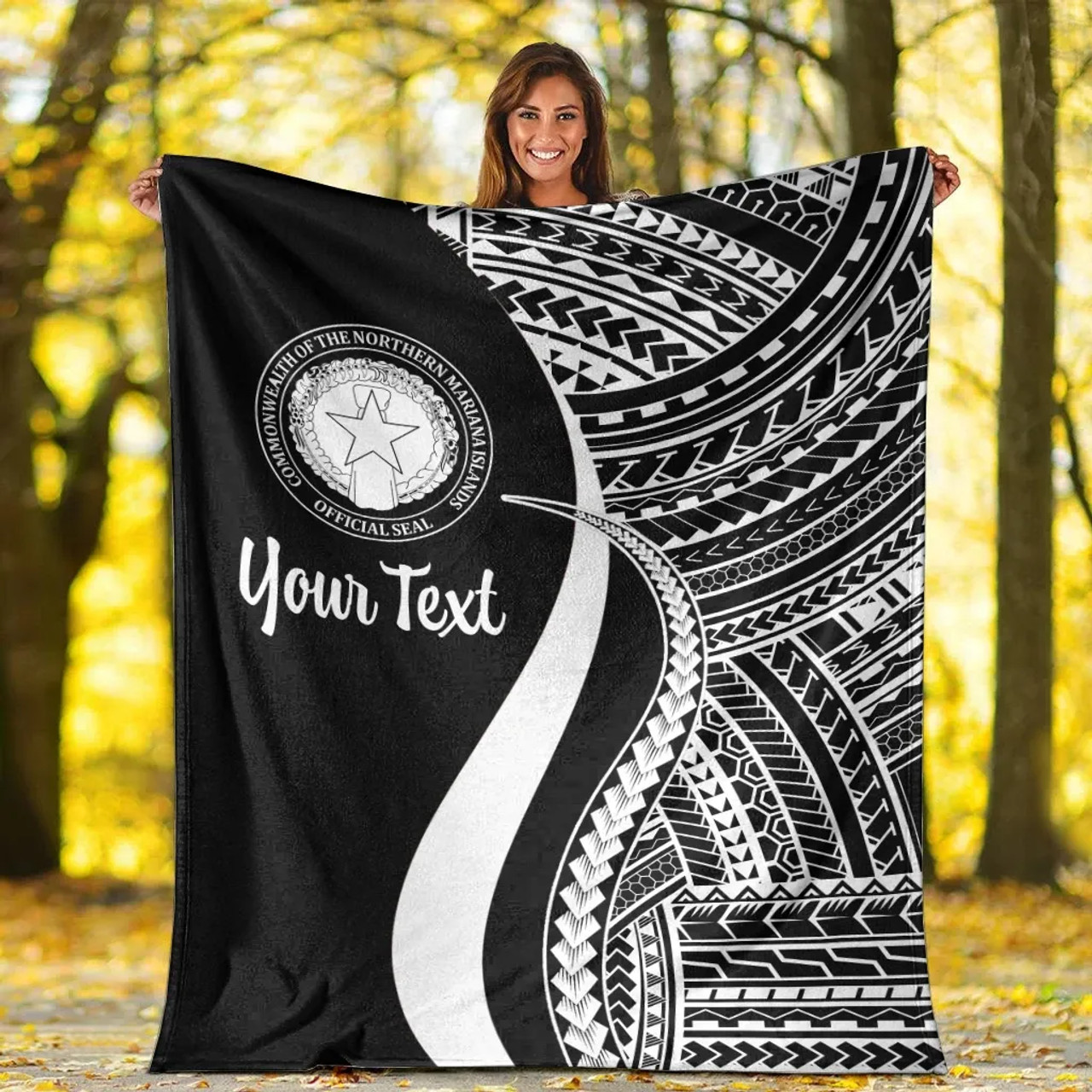 Northern Mariana Islands Custom Personalised Premium Blanket - White Polynesian Tentacle Tribal Pattern 6