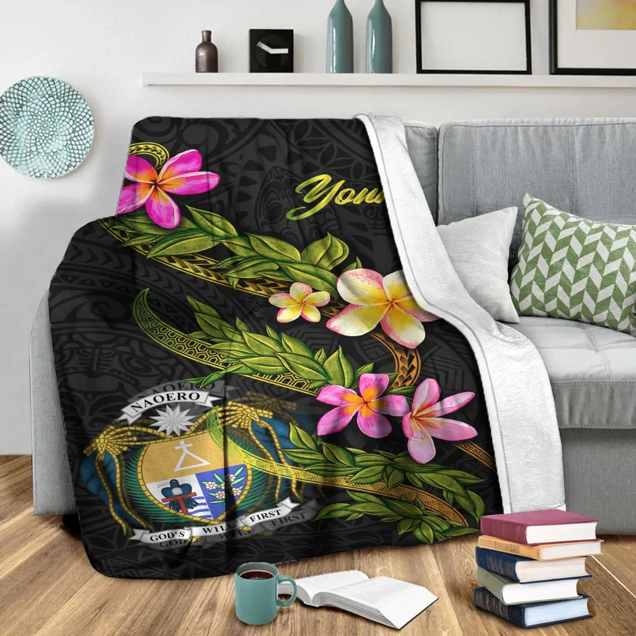 Nauru Polynesian Custom Personalised Blanket - Plumeria Tribal 3