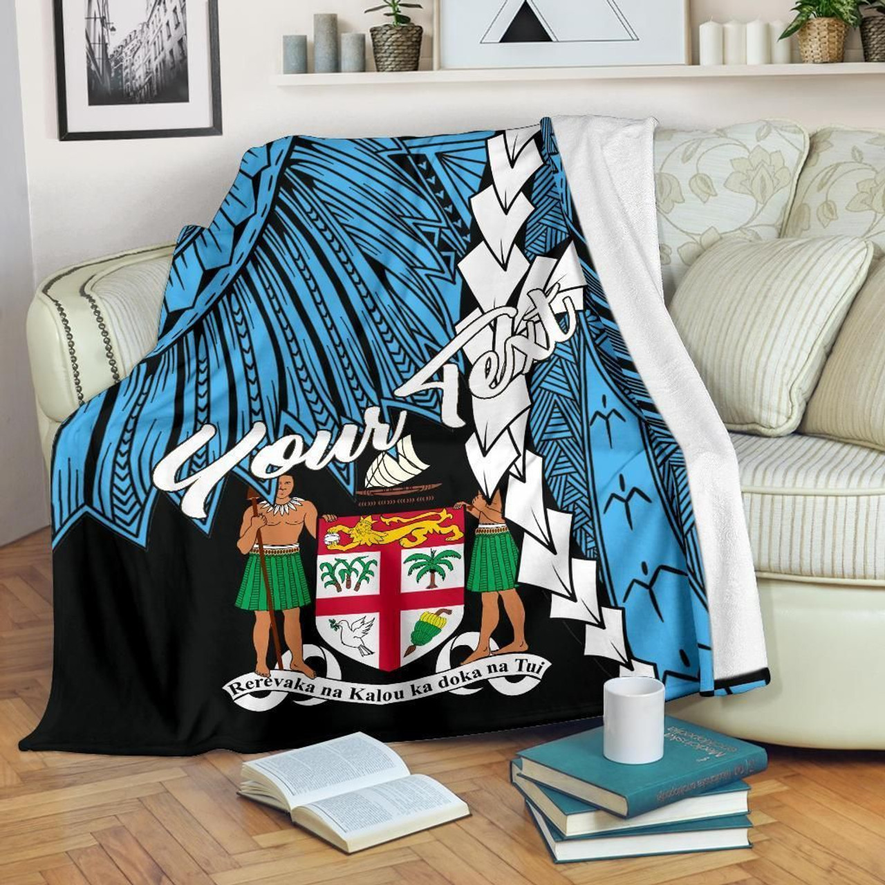 Fiji Polynesian Custom Personalised Premium Blanket - Tribal Wave Tattoo Flag Style 1